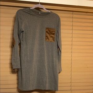 Elegant Gray Long Sleeve Dress with Brown Accents